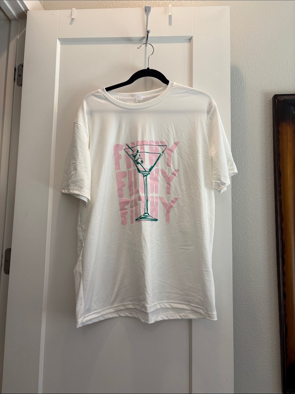 White Graphic Tee with Pink & Teal Martini Print